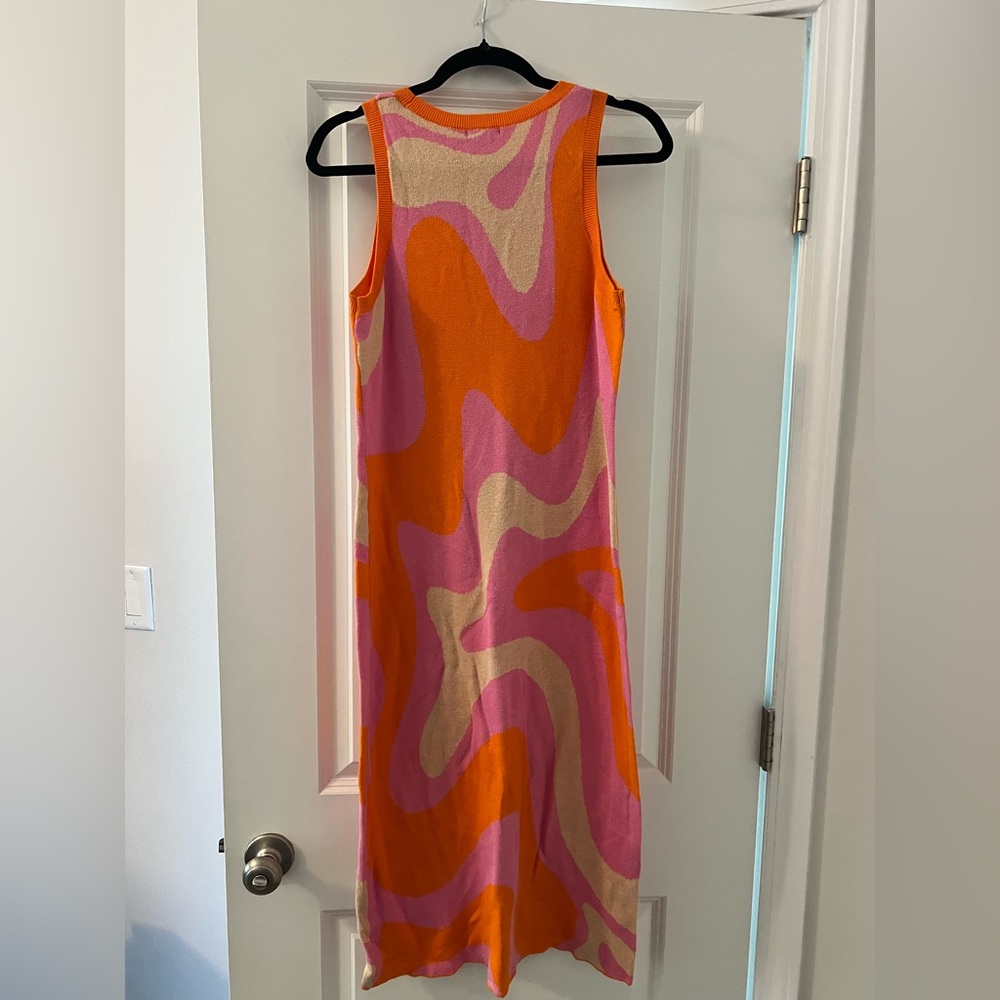 wild fable Sleeveless Wave-Print Midi Dress in Orange, Pink & Cream - Picture 4 of 4